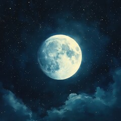 Fototapeta premium Starry Night Sky with Glowing Full Moon Center Stage