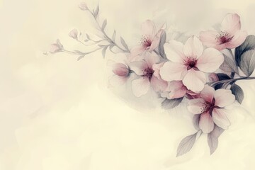 Watercolor Painting of Delicate Pink Flowers with Greenery