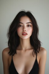 Fototapeta premium A stunning portrait of a woman with flowing hair and a captivating expression, embodying beauty and elegance.
