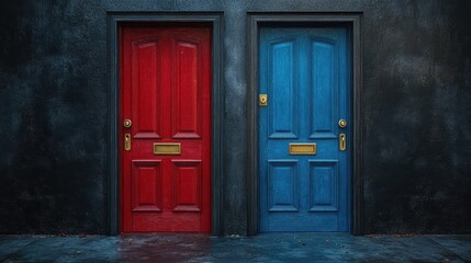 Two Doors in an Empty Room with Concrete Walls

