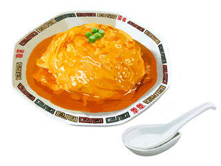 天津飯（雷紋皿レンゲ付き）グリンピース付き