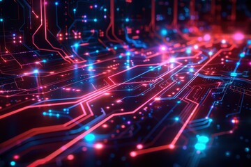 Fototapeta premium Futuristic neon background with neon lines and circuits