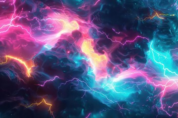 Lightning bolts and electric neon vibes in an abstract background