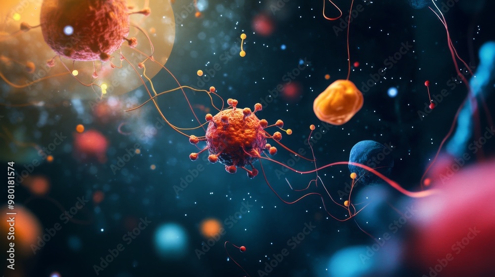 Aufkleber a vibrant depiction of microscopic organisms reveals their dynamic interactions in an abstract setti