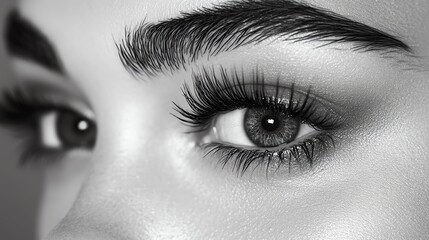Fototapeta premium Close-up of a woman's eye with long eyelashes.