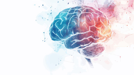 Vector image of a human brain with futuristic connections, symbolizing neural networks and technology in a clean, abstract style.