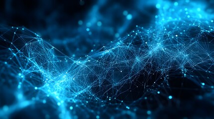 Abstract Blue Network with Glowing Points and Lines