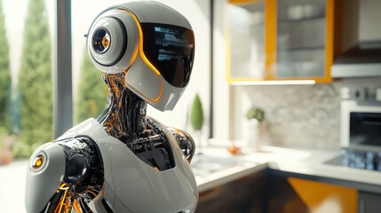 Fototapeta premium A Futuristic Robot Standing in a Modern Kitchen