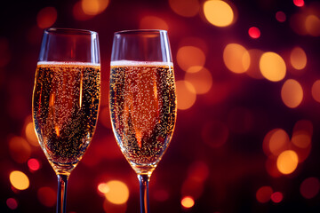 イルミネーションをバックにシャンパンで乾杯