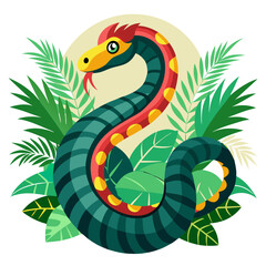 Fototapeta premium Illustration of a tropical snake in the wild, representing exotic wildlife and biodiversity.