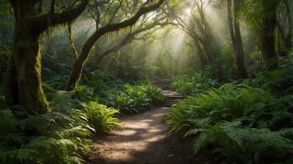 Naklejka premium Landscape illustration of a serene forest scene with a winding dirt path