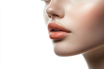 Obraz premium Natural beauty of a woman with healthy skin and lips showcasing fresh makeup isolated on white background