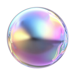 Colorful iridescent soap bubble with rainbow reflections on transparent background