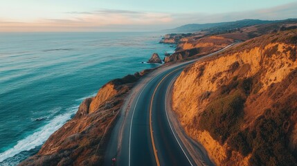 Fototapeta premium Coastal Highway Winding Through Rugged Cliffs