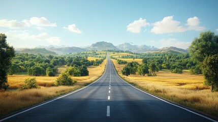 Obraz premium Visionary photorealistic highway landscape with directional signs under a dramatic sky