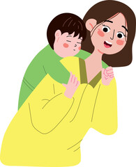 Caring mother holding her baby boy