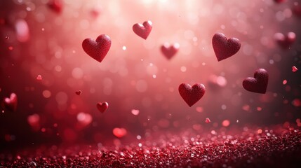 Romantic Red Hearts Floating on a Deep Red Valentine's Day Background