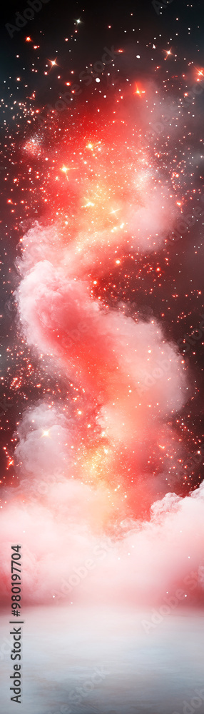 Wall mural a red and white image of a cloud of smoke with a red spiral. the image has a dreamy, ethereal qualit