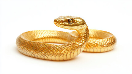 Fototapeta premium Realistic golden snake sculpture on white background