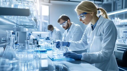Fototapeta premium A Female Scientist Working in a Laboratory with Glassware