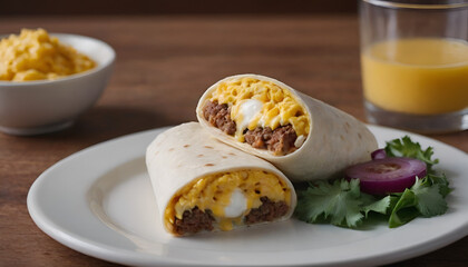 breakfast burrito with sausage, eggs, and cheese