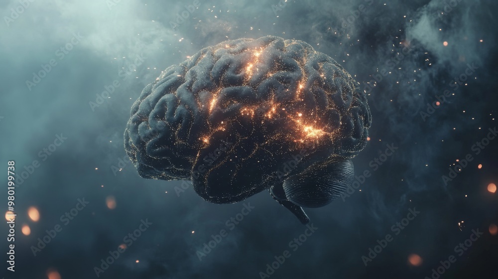 Leinwandbilder a detailed representation of the human brain illuminated by vibrant neural connections, suspended in