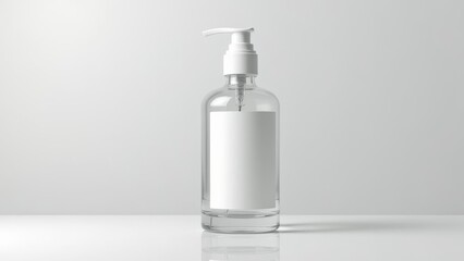 Hand Sanitizer Bottle Mockup: Sleek Clear Dispenser for Branding and Packaging Design Presentation