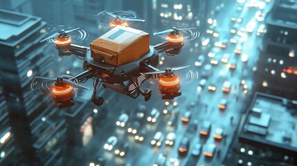 Naklejka premium Drone Delivery Above City Traffic