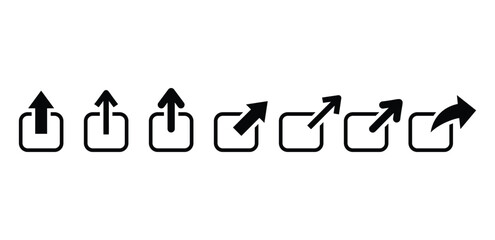 set of share with box square icon symbol vector design simple flat black white color illustration isolated