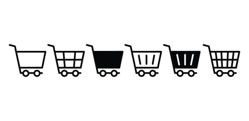 set of shopping cart icon symbol vector design black white color simple outline and black fill illustration isolated