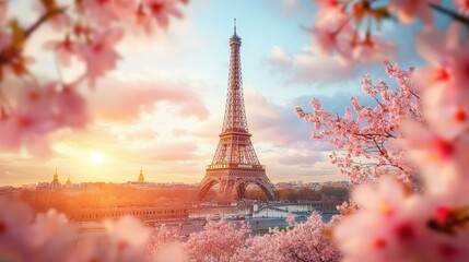 Eiffel Tower Framed by Cherry Blossoms