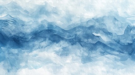 Abstract Watercolor Landscape: Blue Mountains and Sky