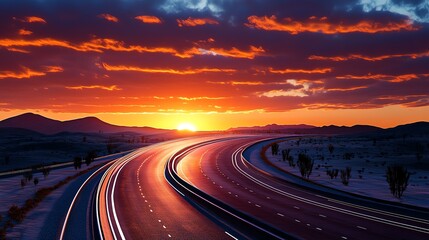 Fototapeta premium A stunning photorealistic highway scene at dawn