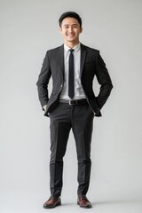 Full shot of professional looking 32 year old male. Work, job, outfit. Isolated on white background