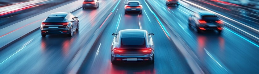 Fototapeta premium Fast Cars On Highway At Night With Motion Blur