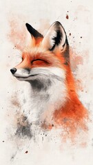 Fototapeta premium Watercolor style illustration of a fox, with soft brushstrokes and flowing color transitions.