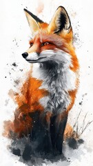 Obraz premium Watercolor style illustration of a fox, with soft brushstrokes and flowing color transitions.