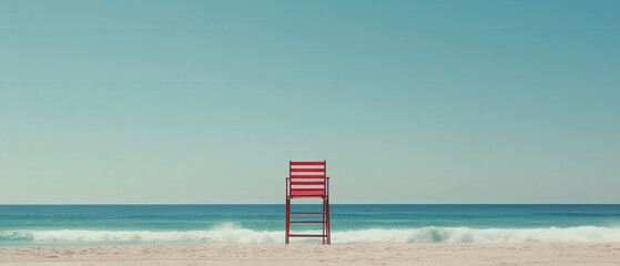 Vigilant Lifeguard Monitoring the Beach, Ocean Waves in Background