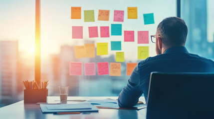 Creative Collaboration: Diverse Team Brainstorming with Sticky Notes and Sunlight