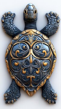 A turtle rendered in Art Nouveau style, featuring intricate and flowing patterns on its shell.