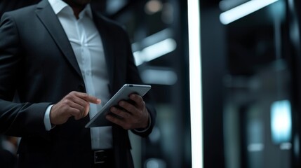 Businessman Using Tablet in Modern Office Setting