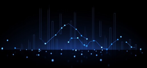Digital Blue Line Graph with Upward Trend on Dark Navy Background, Representing Business Growth and Financial Success
