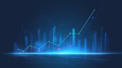 Fototapeta premium Digital Blue Line Graph with Upward Trend on Dark Navy Background, Representing Business Growth and Financial Success