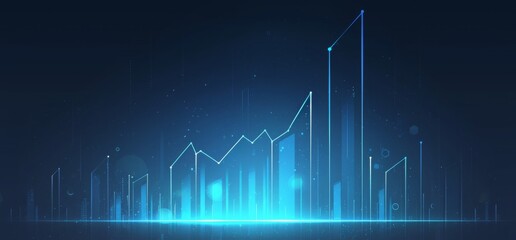 Fototapeta premium Digital Blue Line Graph with Upward Trend on Dark Navy Background, Representing Business Growth and Financial Success