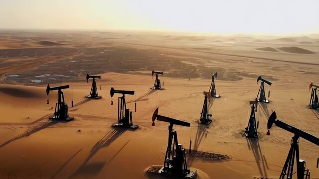 Pump jacks oil minning in desert