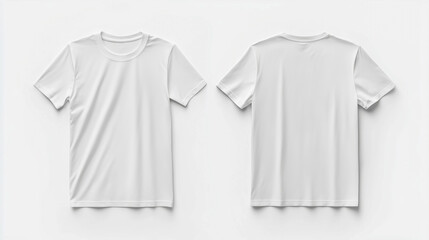 Blank white t-shirt mockup flat lay, front and back, isolated, Blank black and white t-shirt mockup flat lay for your design