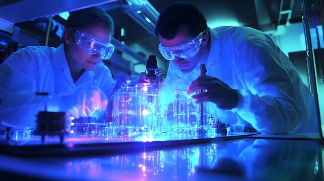 1. "A high-tech laboratory with physicists working on quantum experiments