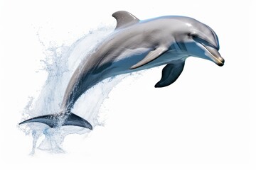 Fototapeta premium Graceful dolphin leaping out of the ocean water, showing marine life in action ,Isolated on transparent background.
