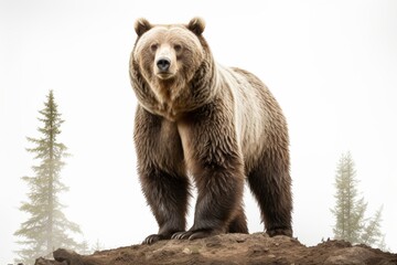 Fototapeta premium Grizzly bear standing tall in a forest, representing the power of wild animals ,Isolated on transparent background.