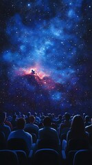 Obraz premium An audience of people in an auditorium, looking up at a starry night sky.